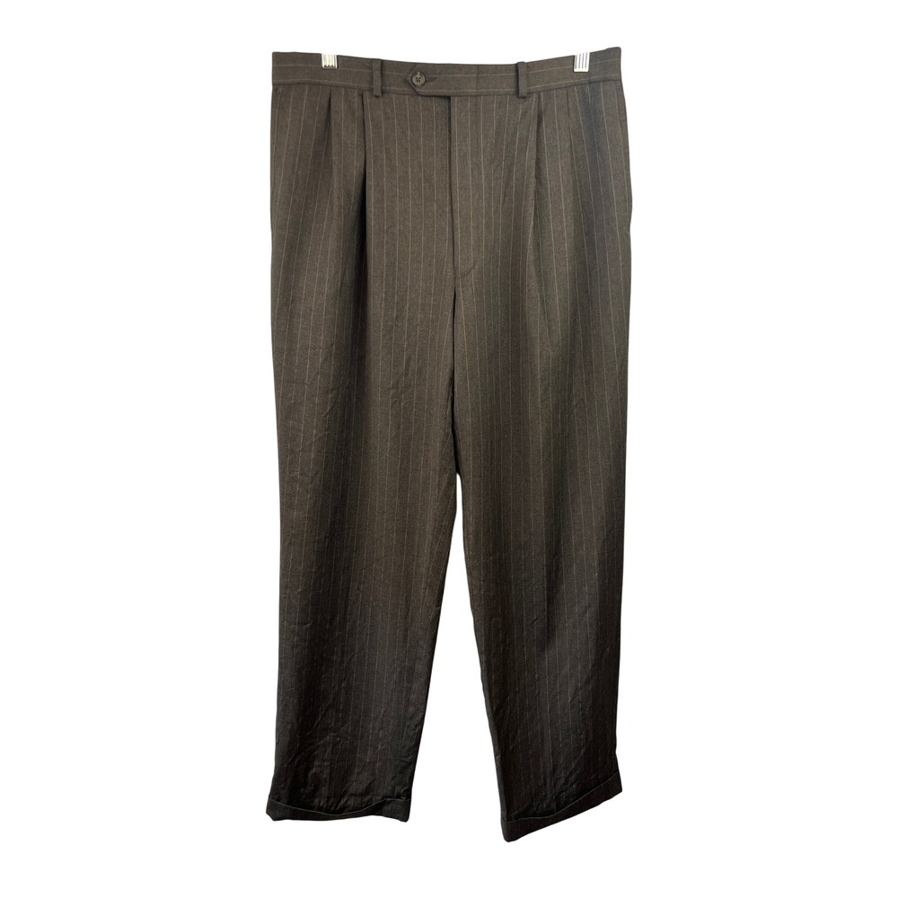 Vintage Lauren Ralph Lauren Total Comfort Wool Pinstripe Pleated Trousers 34x32